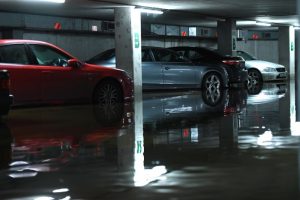 Cars are seen in a flooded multi-storey car park as flood waters reached up to 1.5 meters and destroyed multiple cars, in Galway, Ireland January 3, 2018.