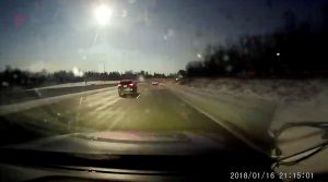 A car dash cam captures a view of a meteor near Bloomfield Hills, Michigan, U.S., January 16, 2018 in this still image from video obtained from social media.