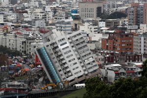 A damaged building is seen after an earthquake hit Hualien, Taiwan February 8, 2018. 