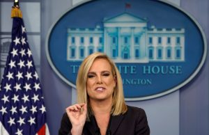 Homeland Security Secretary Kirstjen Nielsen speaks during a press briefing on border security at the White House in Washington, U.S., April 4, 2018. REUTERS/Kevin Lamarque