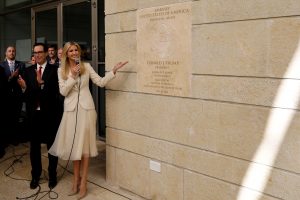 Senior White House Adviser Ivanka Trump and U.S. Treasury Secretary Steven Mnuchin stand next to the dedication plaque at the U.S. embassy in Jerusalem, during the dedication ceremony of the new U.S. embassy in Jerusalem, May 14, 2018. REUTERS/Ronen Zvulun