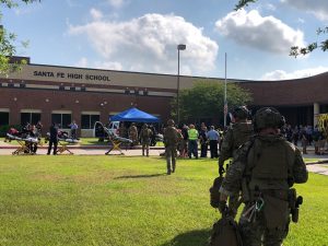 First responders following a shooting at Santa Fe High School in Santa Fe, Texas, May 18, 2018. Courtesy Harris County Sheriff's Office/via REUTERS