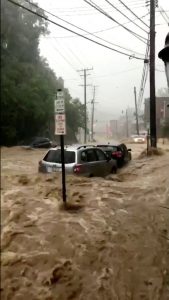 Flooding is seen in Ellicott City, Maryland, U.S. May 27, 2018, in this still image from video from social media. Twitter/@ryguyblake/via REUTERS