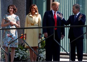 U.S. President Donald Trump, first lady Melania Trump, Finland's President Sauli Niinisto his wife Jenni Haukio pose for a photo in Helsinki, Finland, July 16, 2018. REUTERS/Kevin Lamarque
