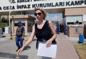 Jailed U.S. pastor Andrew Brunson's wife Norine Brunson leaves from Aliaga Prison and Courthouse complex in Izmir, Turkey July 18, 2018. REUTERS/Kemal Aslan
