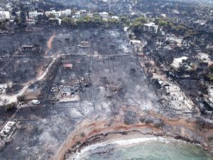Aerial view of the area after a wildfire, in Mati, Greece July 24, 2018 in this picture obtained from social media July 26, 2018. FLYGREECEDRONE/via REUTERS