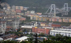 The collapsed Morandi Bridge is seen in the Italian port city of Genoa August 14, 2018. REUTERS/Stringer