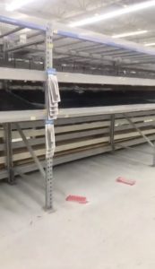 Empty shelves are seen at a supermarket as residents prepare for Storm Florence's descent in Columbia, South Carolina, U.S., September 10, 2018, in this still image taken from a video obtained from social media. @missgil/via REUTERS