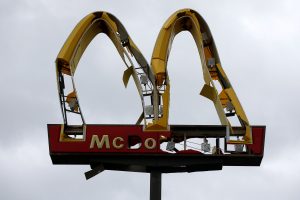 A McDonald's sign damaged by Hurricane Michael is pictured in Panama City Beach, Florida, U.S. October 10, 2018. REUTERS/Jonathan Bachman