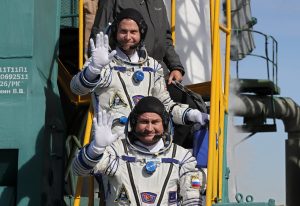 International Space Station (ISS) crew members astronaut Nick Hague of the U.S. and cosmonaut Alexey Ovchinin of Russia board the Soyuz MS-10 spacecraft for the launch at the Baikonur Cosmodrome, Kazakhstan October 11, 2018. Yuri Kochetkov/Pool via REUTERS