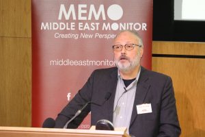 FILE PHOTO: Saudi dissident Jamal Khashoggi speaks at an event hosted by Middle East Monitor in London Britain, September 29, 2018. Middle East Monitor/Handout via REUTERS.