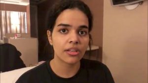 Rahaf Mohammed al-Qunun, a Saudi woman who claims to be fleeing her country and family, is seen in Bangkok, Thailand January 7, 2019 in this still image taken from a video obtained from social media. TWITTER/ @rahaf84427714/via REUTERS